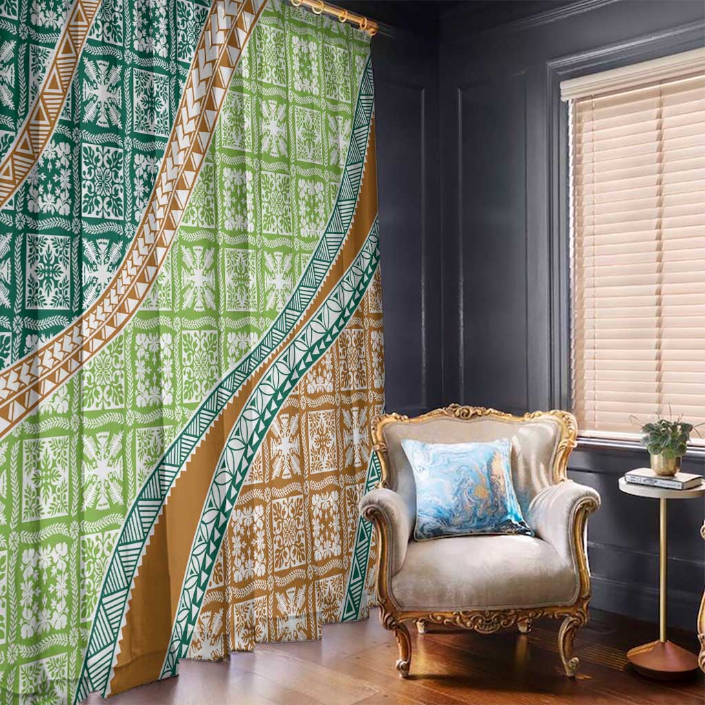 Hawaiian Quilt Pattern Window Curtain Green Chestnut Color Mixed - Polynesian Pride