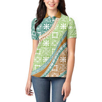 Hawaiian Quilt Pattern Women Polo Shirt Green Chestnut Color Mixed - Polynesian Pride