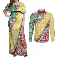 Hawaiian Quilt Pattern Couples Matching Off Shoulder Maxi Dress and Long Sleeve Button Shirt Special Color Mixed - Polynesian Pride