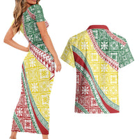 Hawaiian Quilt Pattern Couples Matching Short Sleeve Bodycon Dress and Hawaiian Shirt Special Color Mixed - Polynesian Pride