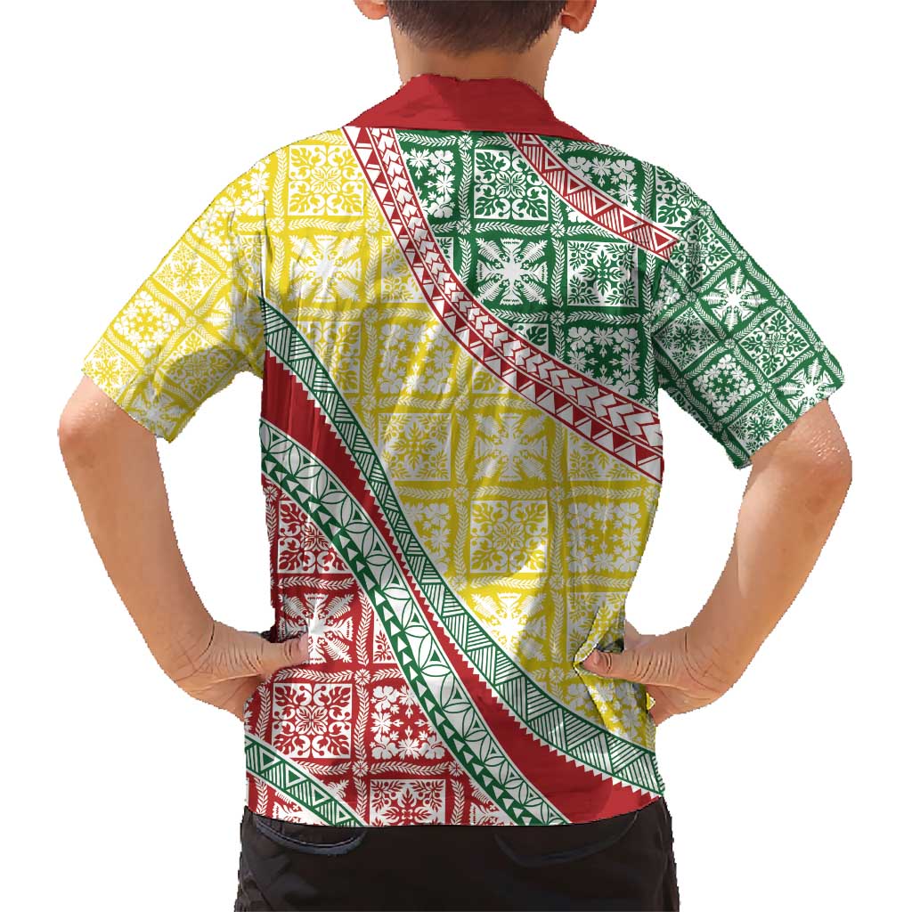 Hawaiian Quilt Pattern Family Matching Short Sleeve Bodycon Dress and Hawaiian Shirt Special Color Mixed - Polynesian Pride
