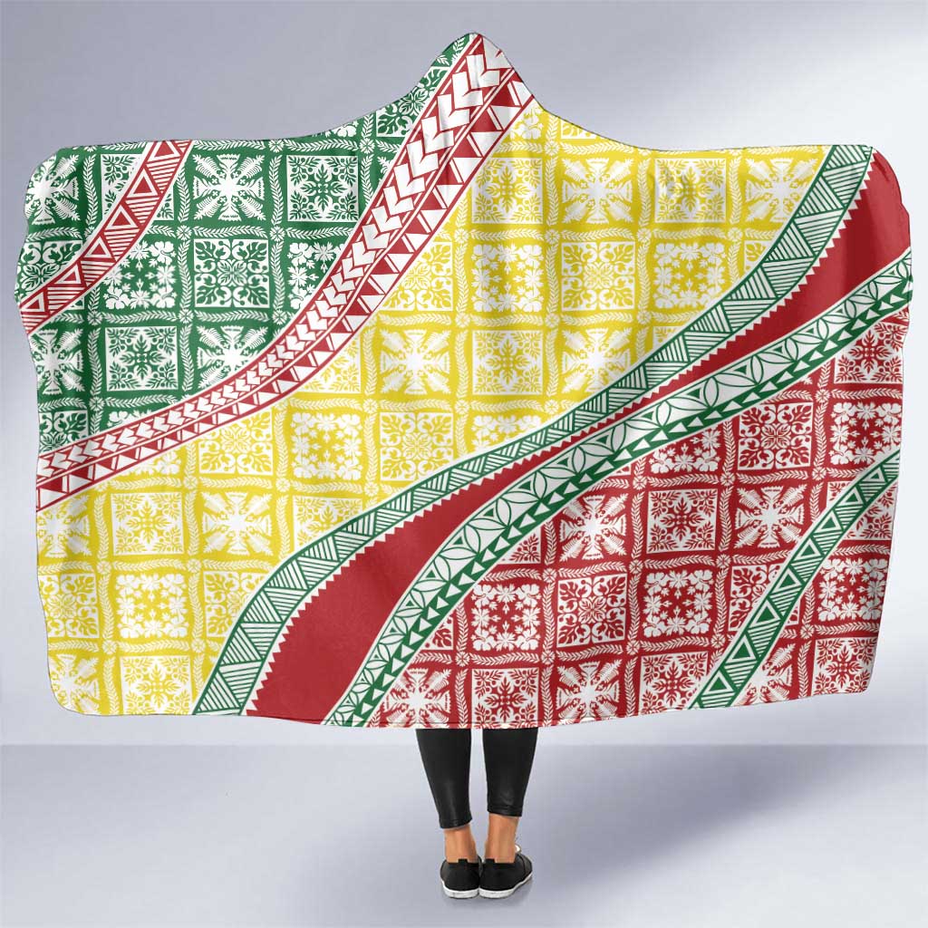 Hawaiian Quilt Pattern Hooded Blanket Special Color Mixed - Polynesian Pride