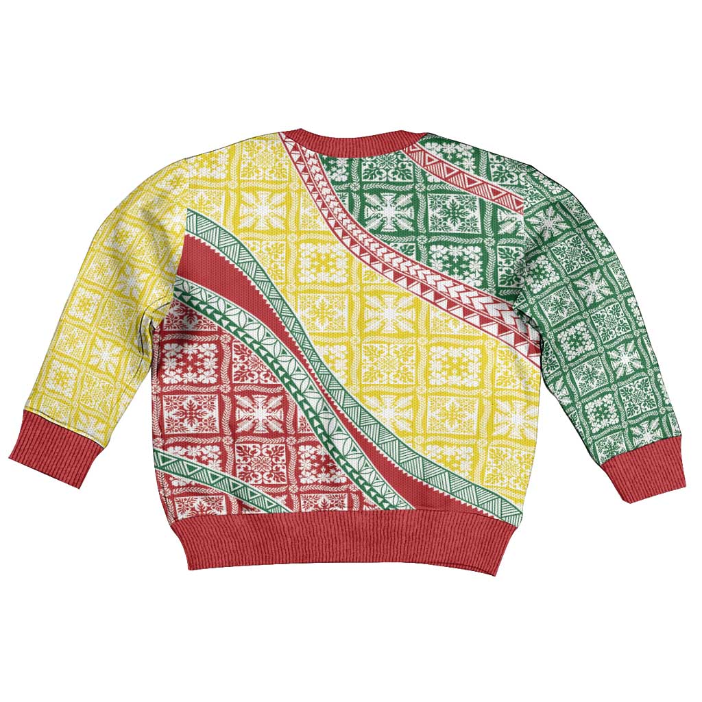Hawaiian Quilt Pattern Kid Ugly Christmas Sweater Special Color Mixed - Polynesian Pride