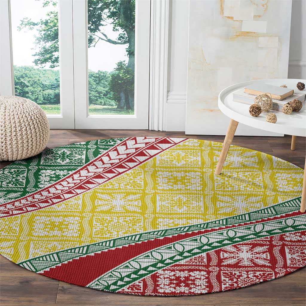 Hawaiian Quilt Pattern Round Carpet Special Color Mixed - Polynesian Pride