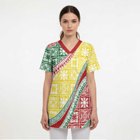 Hawaiian Quilt Pattern Scrub Top Special Color Mixed - Polynesian Pride