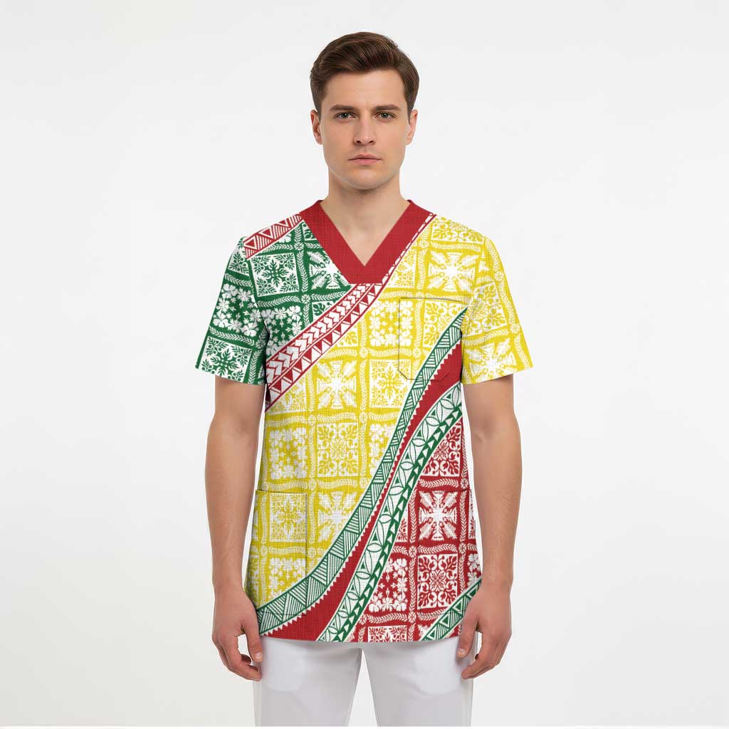 Hawaiian Quilt Pattern Scrub Top Special Color Mixed - Polynesian Pride