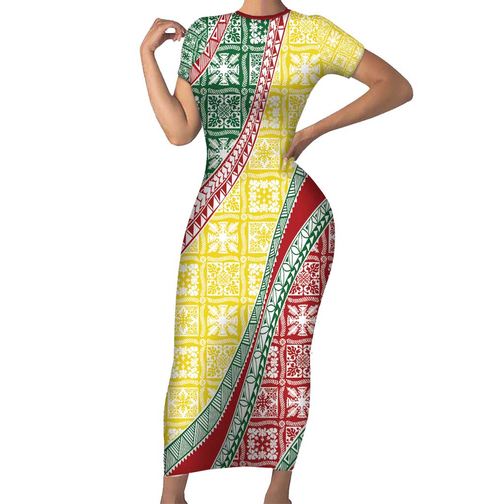 Hawaiian Quilt Pattern Short Sleeve Bodycon Dress Special Color Mixed - Polynesian Pride