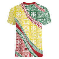 Hawaiian Quilt Pattern Women V-Neck T-Shirt Special Color Mixed - Polynesian Pride