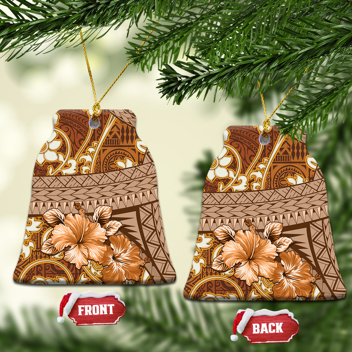 Fiji Masi Ceramic Ornament Bula Fijian Masi Tapa Vintage Style LT01 Bell Flake Brown - Polynesian Pride