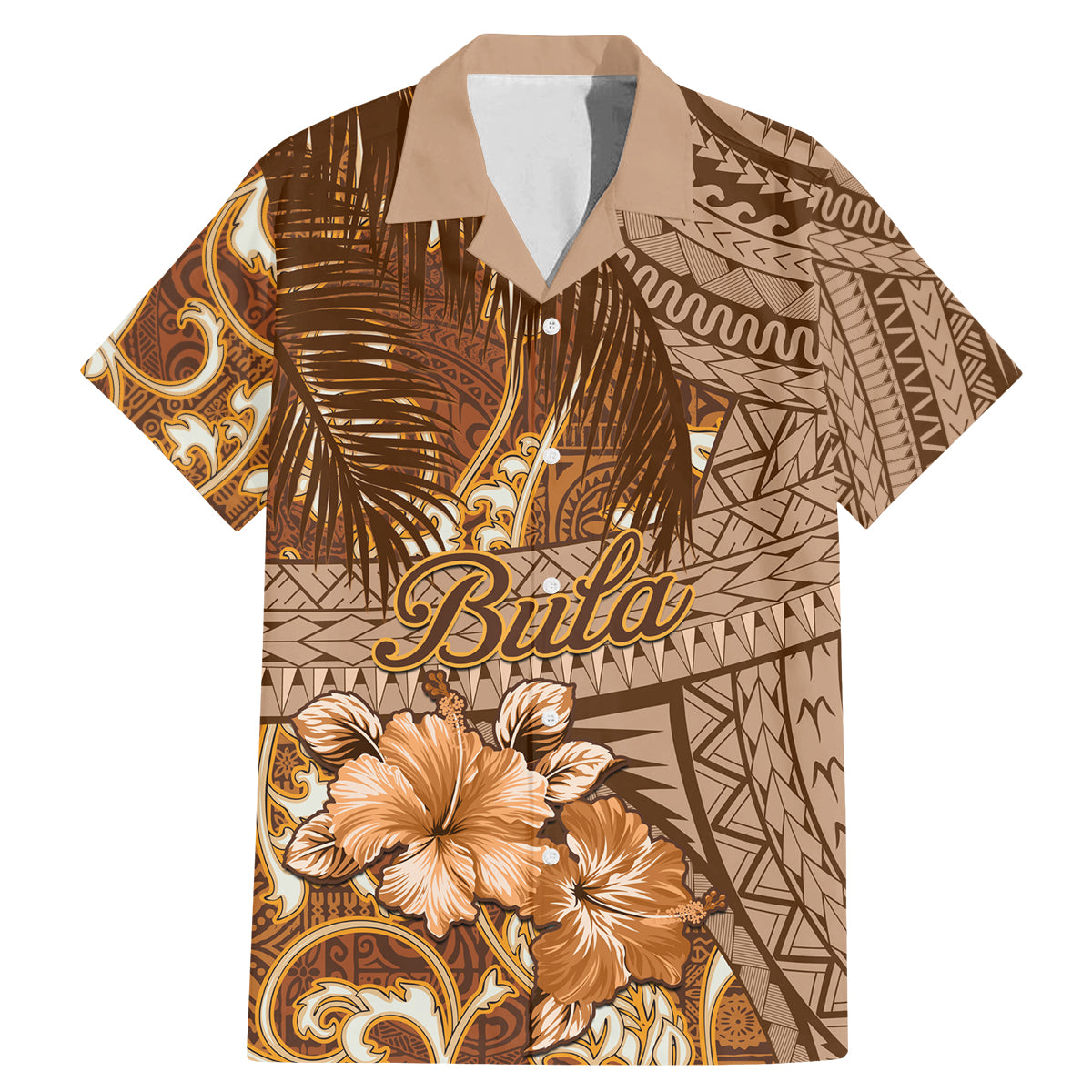 Personalised Fiji Masi Family Matching Mermaid Dress and Hawaiian Shirt Bula Fijian Masi Tapa Vintage Style LT01 Dad's Shirt - Short Sleeve Brown - Polynesian Pride