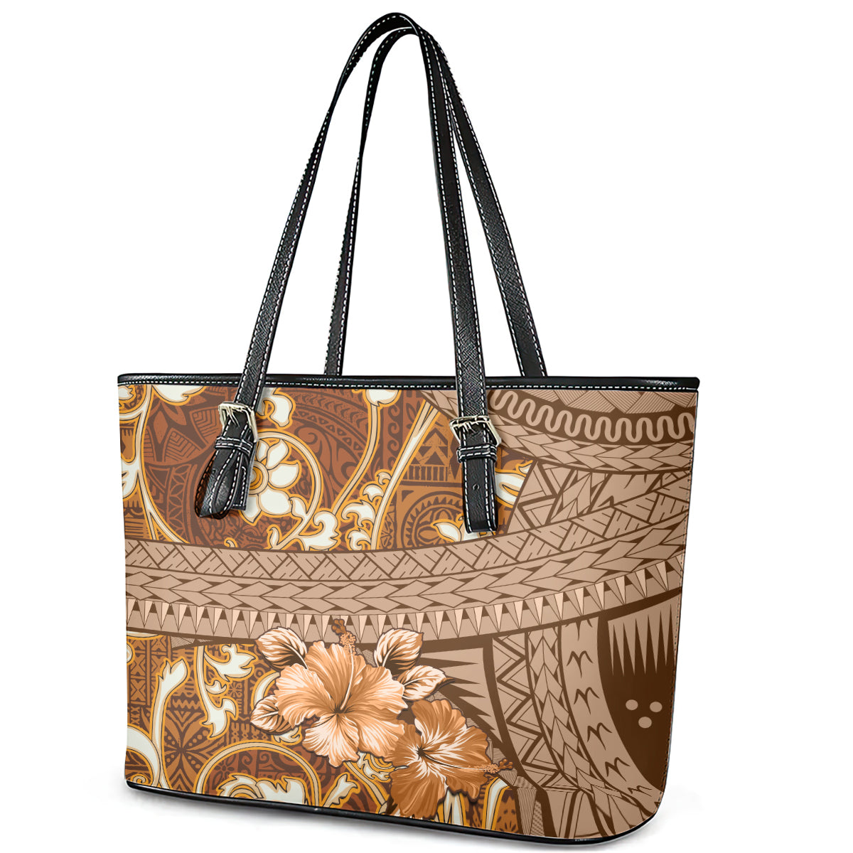 Fiji Masi Leather Tote Bag Bula Fijian Masi Tapa Vintage Style LT01 - Polynesian Pride