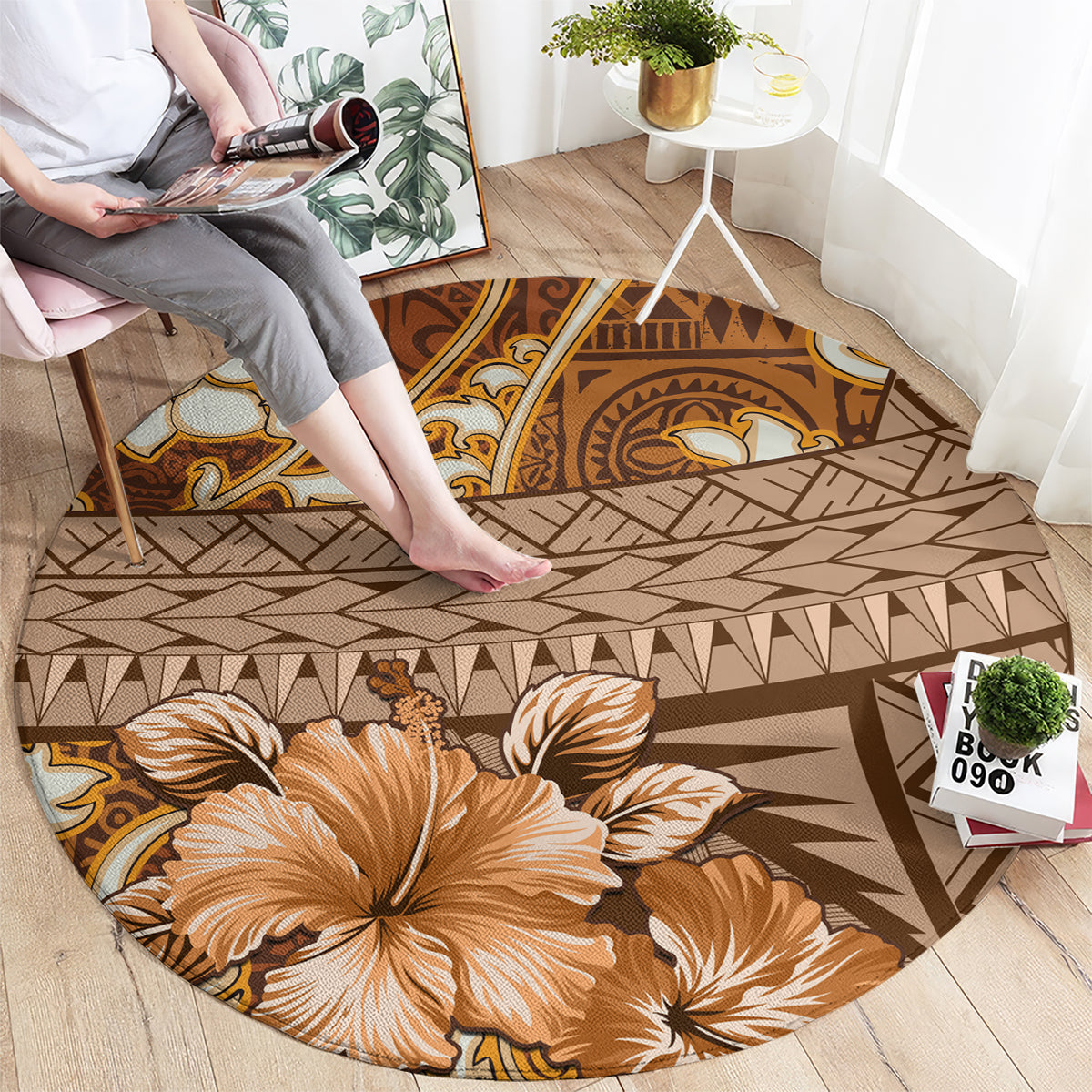 Fiji Masi Round Carpet Bula Fijian Masi Tapa Vintage Style LT01 - Polynesian Pride