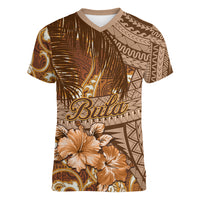 Personalised Fiji Masi Women V Neck T Shirt Bula Fijian Masi Tapa Vintage Style LT01 Female Brown - Polynesian Pride