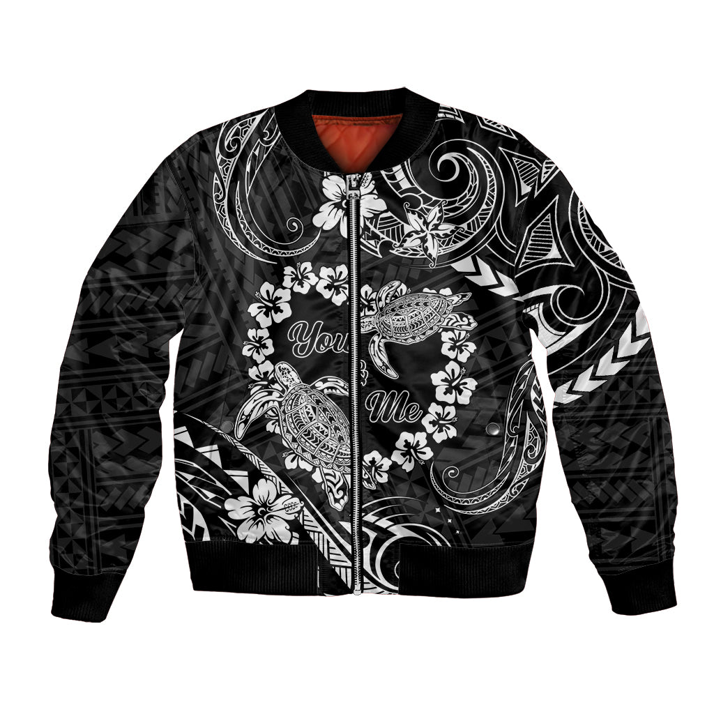 Polynesian Turtle Valentine Bomber Jacket You And Me Hibiscus Heart LT01 Unisex Black - Polynesian Pride
