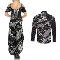Polynesian Turtle Valentine Couples Matching Summer Maxi Dress and Long Sleeve Button Shirt You And Me Hibiscus Heart LT01 - Polynesian Pride