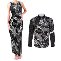 Polynesian Turtle Valentine Couples Matching Tank Maxi Dress and Long Sleeve Button Shirt You And Me Hibiscus Heart LT01 Black - Polynesian Pride