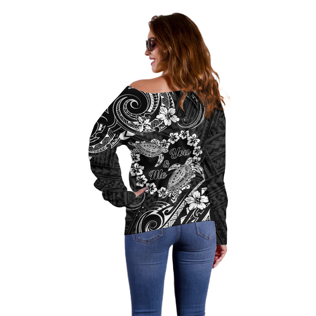 Polynesian Turtle Valentine Off Shoulder Sweater You And Me Hibiscus Heart LT01 - Polynesian Pride