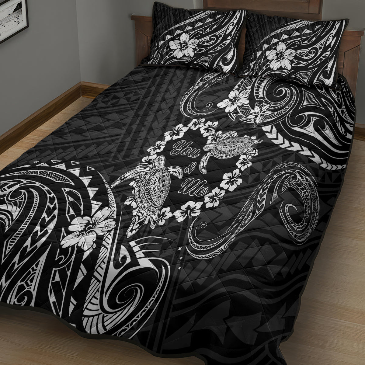 Polynesian Turtle Valentine Quilt Bed Set You And Me Hibiscus Heart LT01 - Polynesian Pride