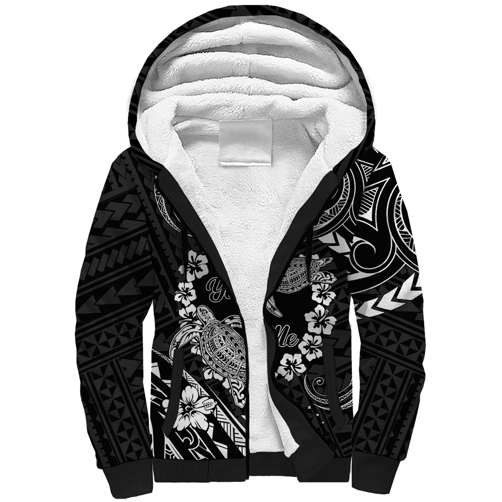 Polynesian Turtle Valentine Sherpa Hoodie You And Me Hibiscus Heart LT01 Unisex Black - Polynesian Pride