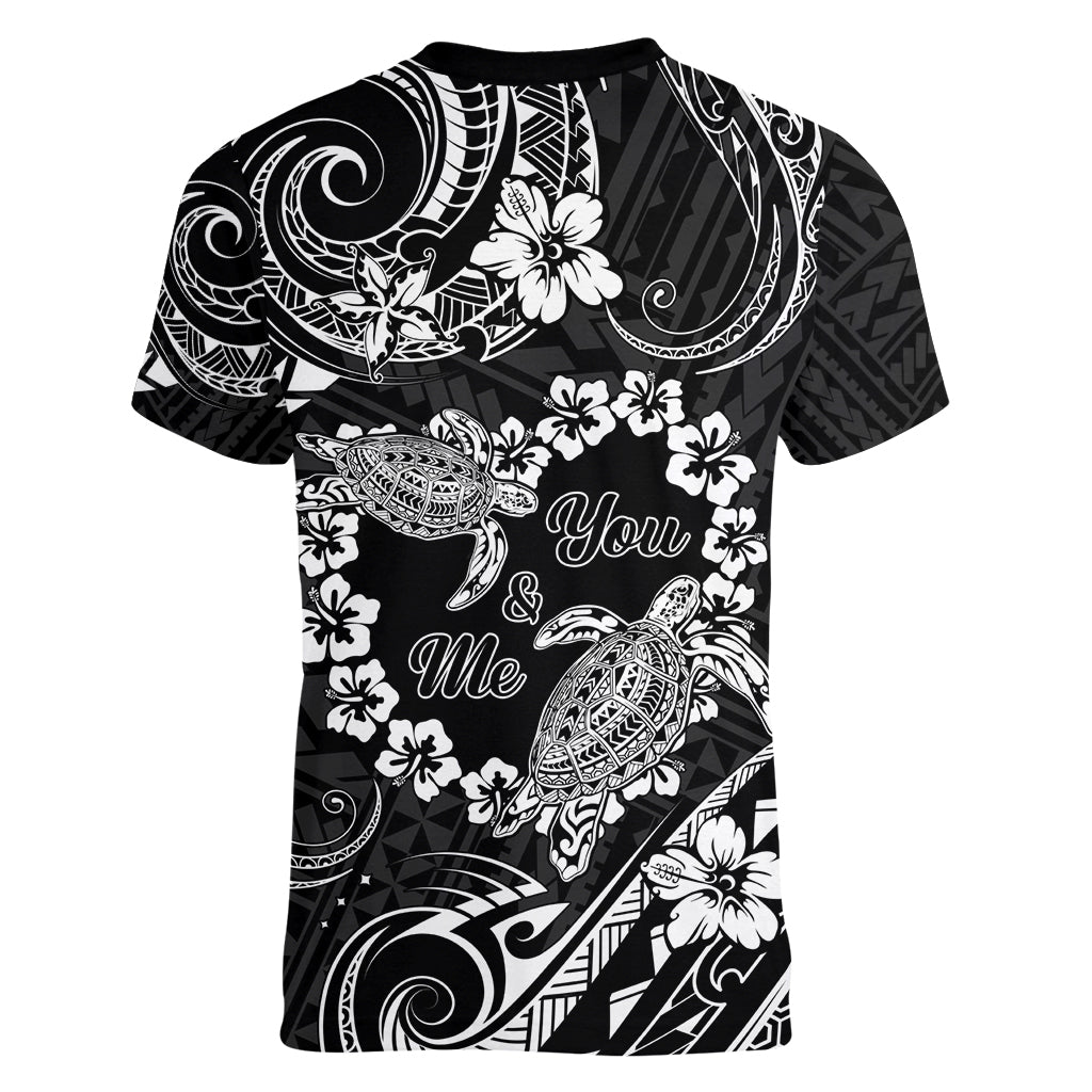 Polynesian Turtle Valentine Women V Neck T Shirt You And Me Hibiscus Heart LT01 - Polynesian Pride