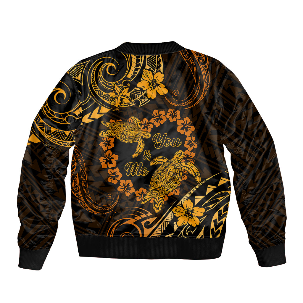 Polynesian Turtle Valentine Bomber Jacket You And Me Gold Hibiscus Heart LT01 - Polynesian Pride