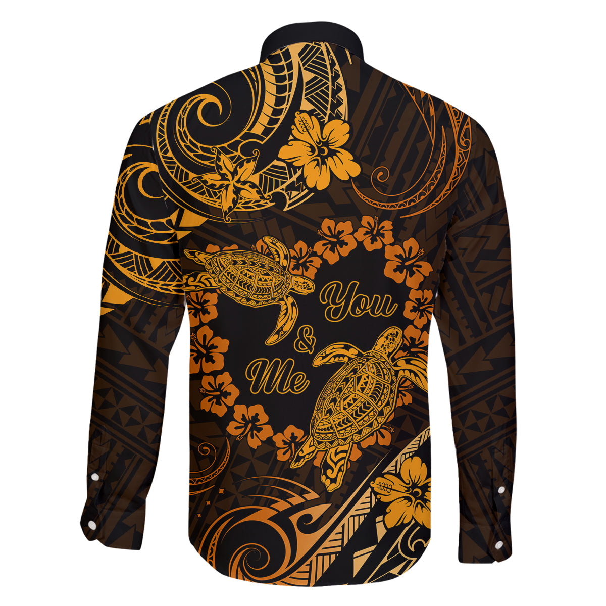 Polynesian Turtle Valentine Family Matching Off Shoulder Maxi Dress and Hawaiian Shirt You And Me Gold Hibiscus Heart LT01 - Polynesian Pride