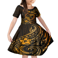 Polynesian Turtle Valentine Family Matching Tank Maxi Dress and Hawaiian Shirt You And Me Gold Hibiscus Heart LT01 Daughter's Dress Gold - Polynesian Pride