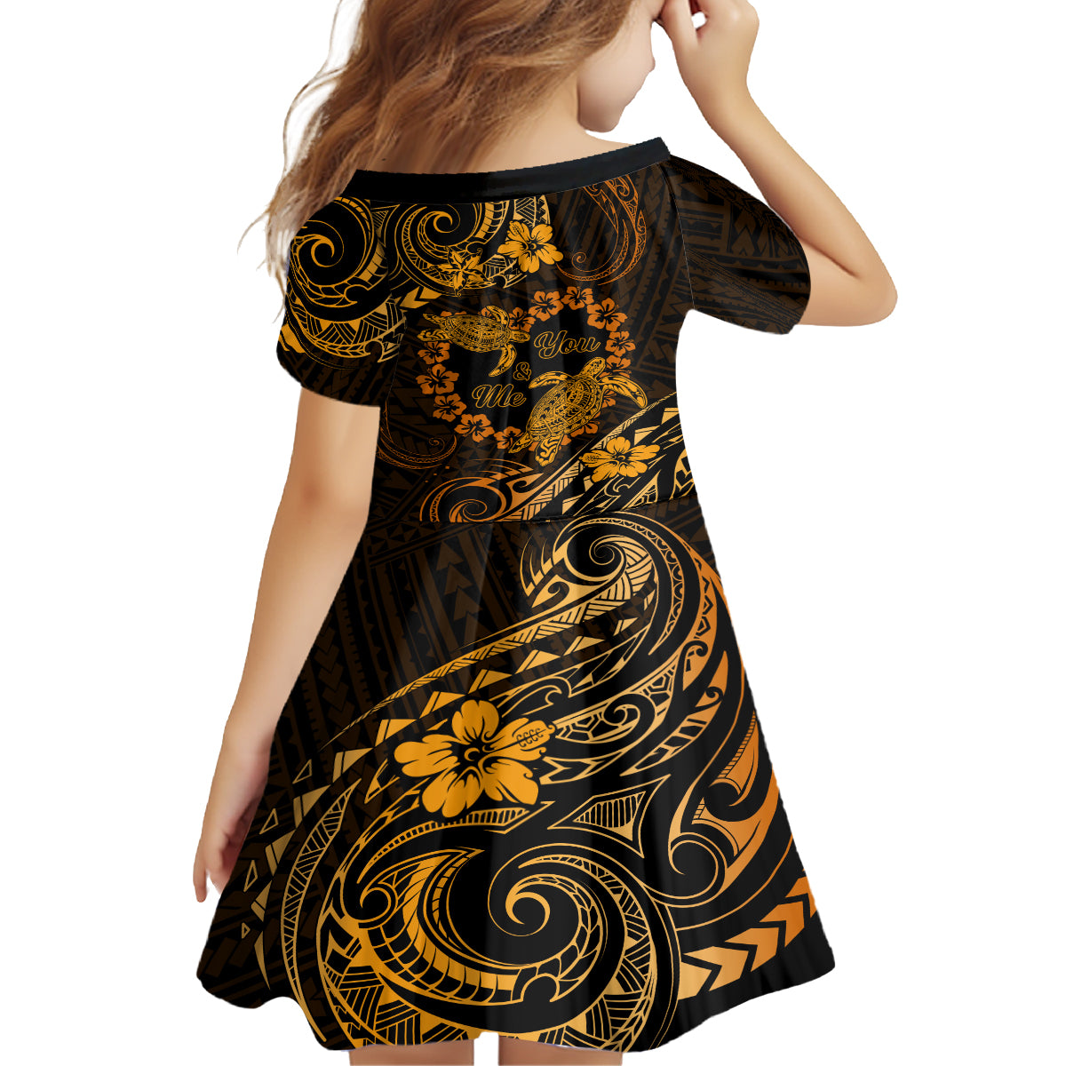 Polynesian Turtle Valentine Family Matching Tank Maxi Dress and Hawaiian Shirt You And Me Gold Hibiscus Heart LT01 - Polynesian Pride