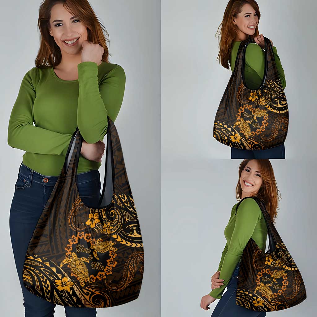 Polynesian Turtle Valentine Grocery Bag You And Me Gold Hibiscus Heart