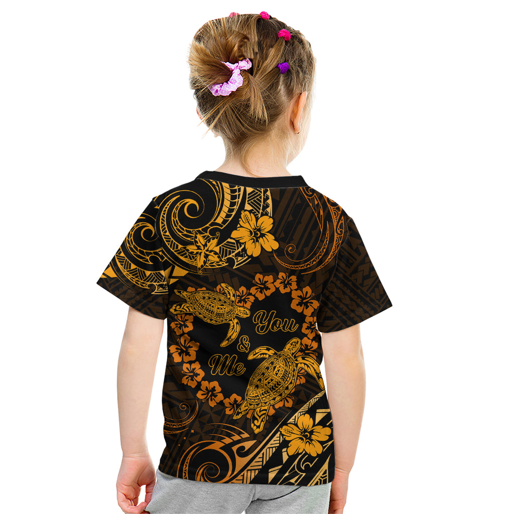 Polynesian Turtle Valentine Kid T Shirt You And Me Gold Hibiscus Heart LT01 - Polynesian Pride