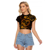 Polynesian Turtle Valentine Raglan Cropped T Shirt You And Me Gold Hibiscus Heart LT01 Female Gold - Polynesian Pride
