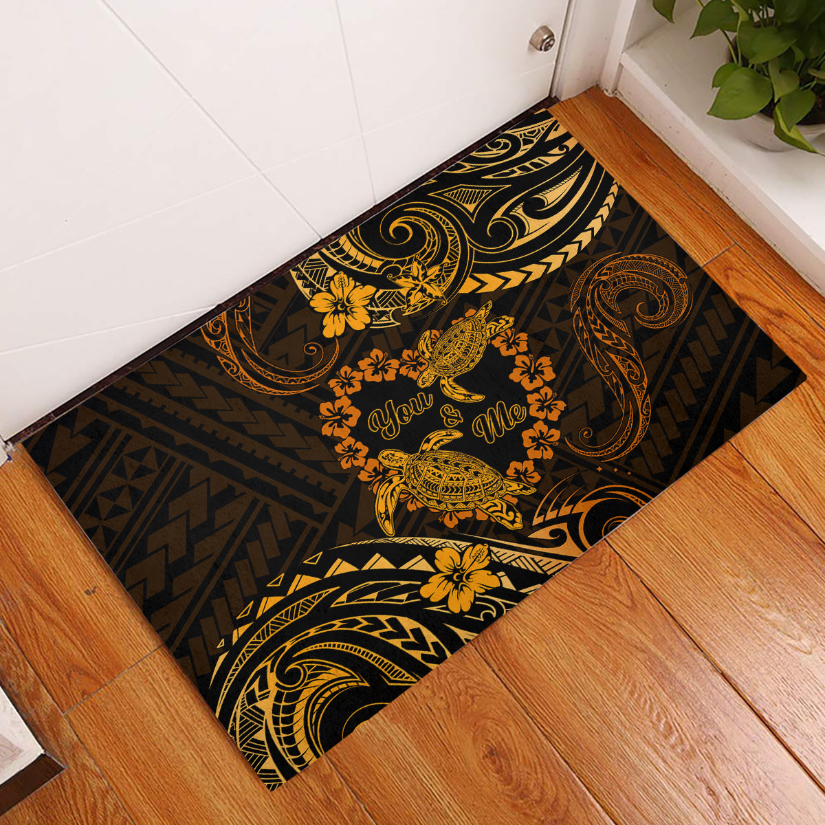 Polynesian Turtle Valentine Rubber Doormat You And Me Gold Hibiscus Heart LT01 Gold - Polynesian Pride