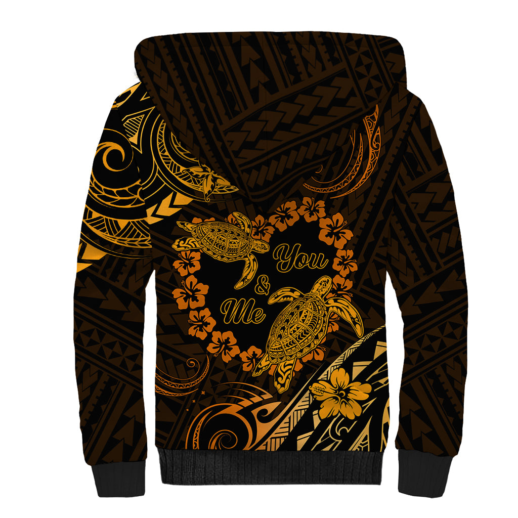 Polynesian Turtle Valentine Sherpa Hoodie You And Me Gold Hibiscus Heart LT01 - Polynesian Pride