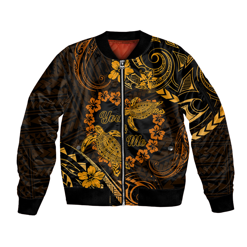 Polynesian Turtle Valentine Sleeve Zip Bomber Jacket You And Me Gold Hibiscus Heart LT01 Unisex Gold - Polynesian Pride