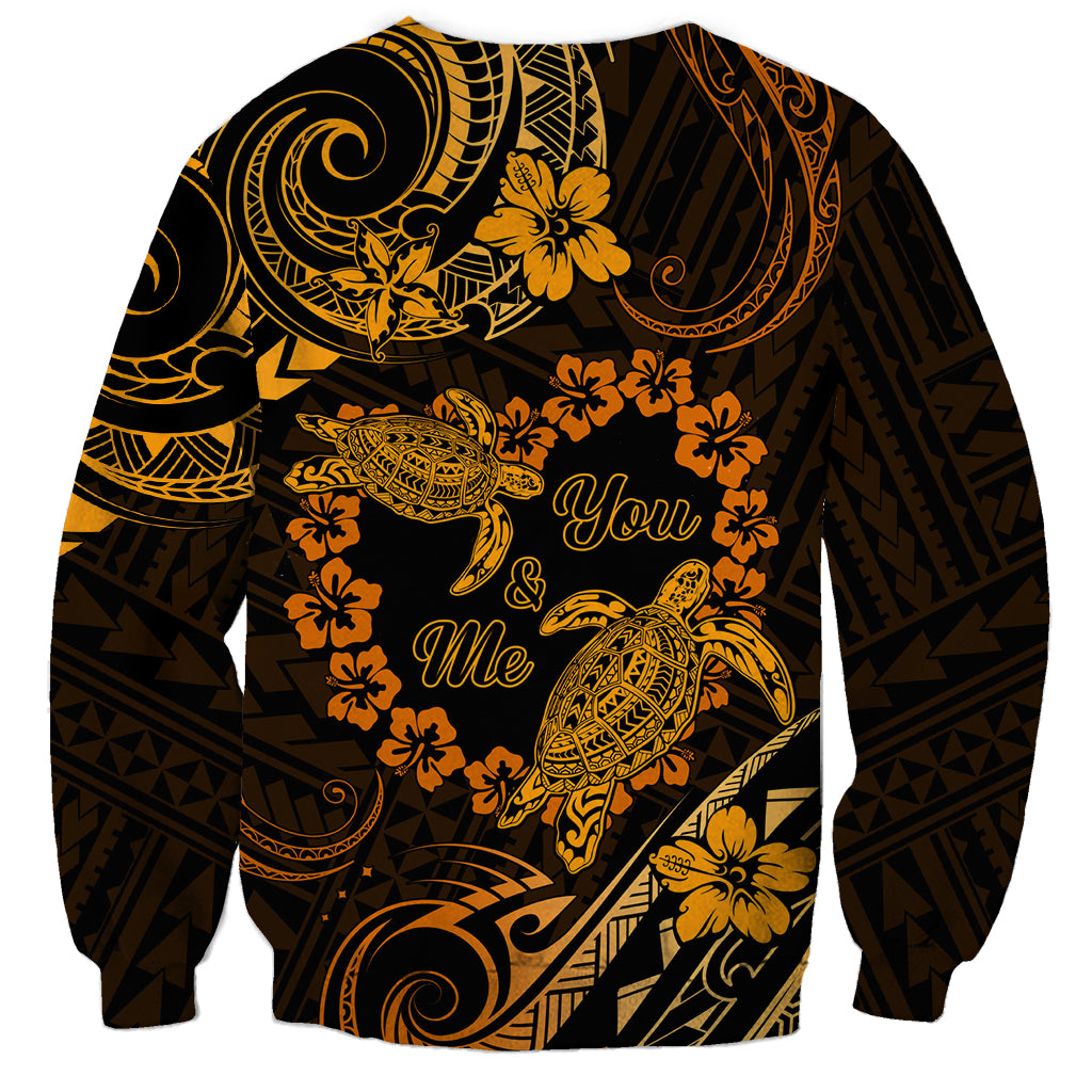 Polynesian Turtle Valentine Sweatshirt You And Me Gold Hibiscus Heart LT01 - Polynesian Pride