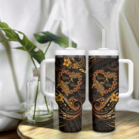 Polynesian Turtle Valentine Tumbler With Handle You And Me Gold Hibiscus Heart