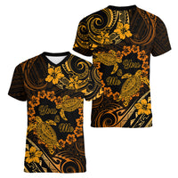 Polynesian Turtle Valentine Women V Neck T Shirt You And Me Gold Hibiscus Heart LT01 - Polynesian Pride