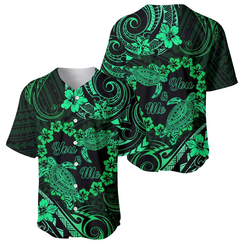 Polynesian Turtle Valentine Baseball Jersey You And Me Green Hibiscus Heart LT01 - Polynesian Pride