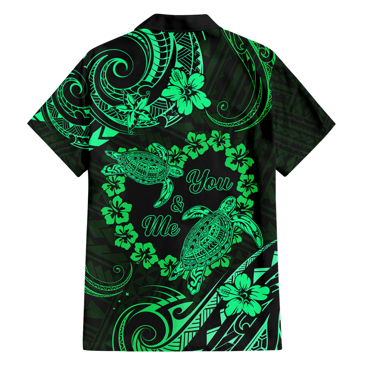 Polynesian Turtle Valentine Family Matching Long Sleeve Bodycon Dress and Hawaiian Shirt You And Me Green Hibiscus Heart LT01 - Polynesian Pride
