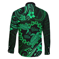 Polynesian Turtle Valentine Family Matching Long Sleeve Bodycon Dress and Hawaiian Shirt You And Me Green Hibiscus Heart LT01 - Polynesian Pride