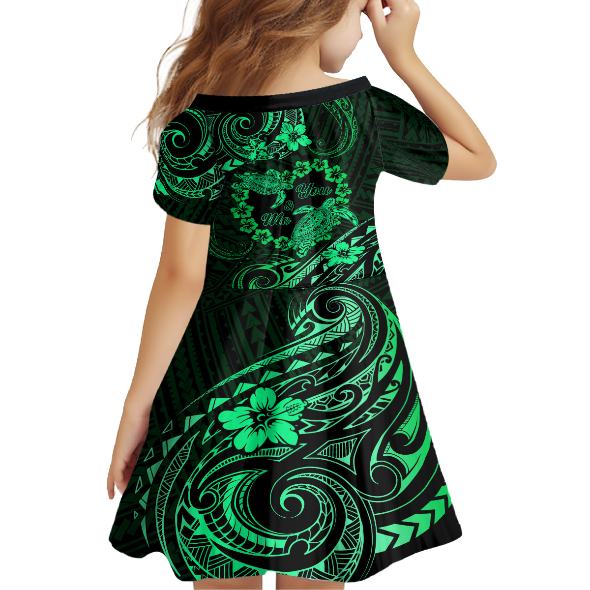 Polynesian Turtle Valentine Family Matching Tank Maxi Dress and Hawaiian Shirt You And Me Green Hibiscus Heart LT01 - Polynesian Pride