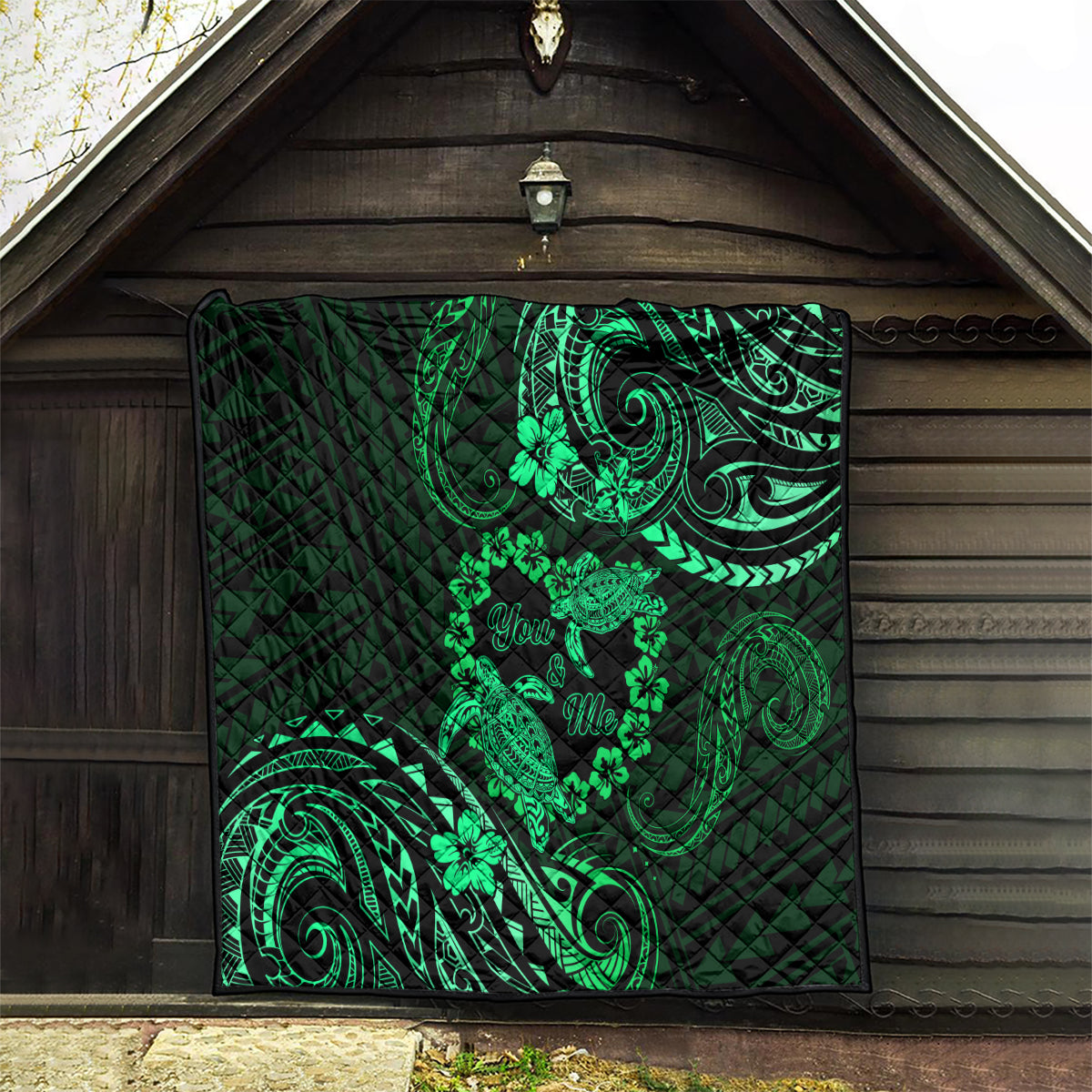 Polynesian Turtle Valentine Quilt You And Me Green Hibiscus Heart LT01 - Polynesian Pride