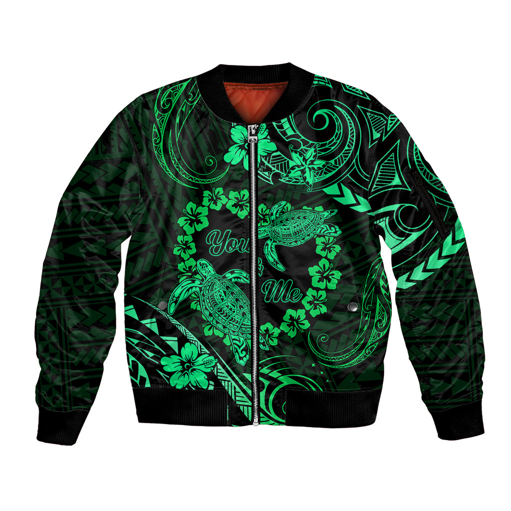 Polynesian Turtle Valentine Sleeve Zip Bomber Jacket You And Me Green Hibiscus Heart LT01 Unisex Green - Polynesian Pride