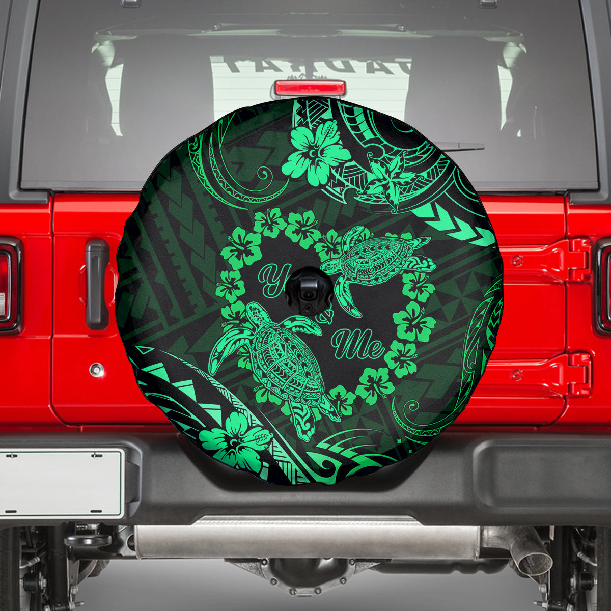 Polynesian Turtle Valentine Spare Tire Cover You And Me Green Hibiscus Heart LT01 - Polynesian Pride