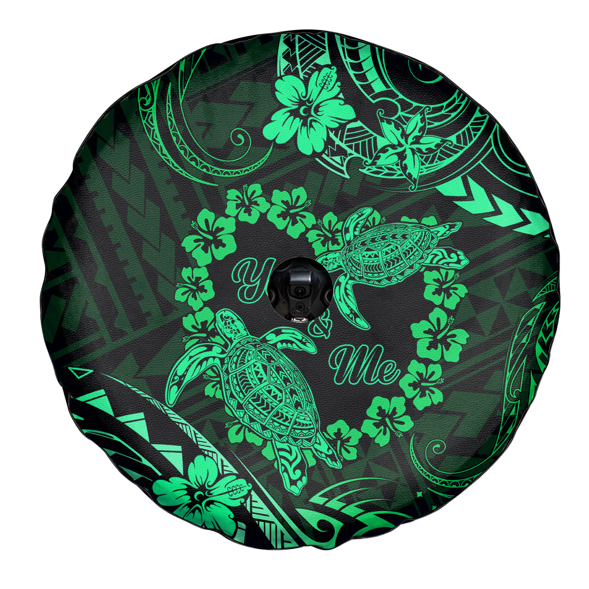 Polynesian Turtle Valentine Spare Tire Cover You And Me Green Hibiscus Heart LT01 - Polynesian Pride