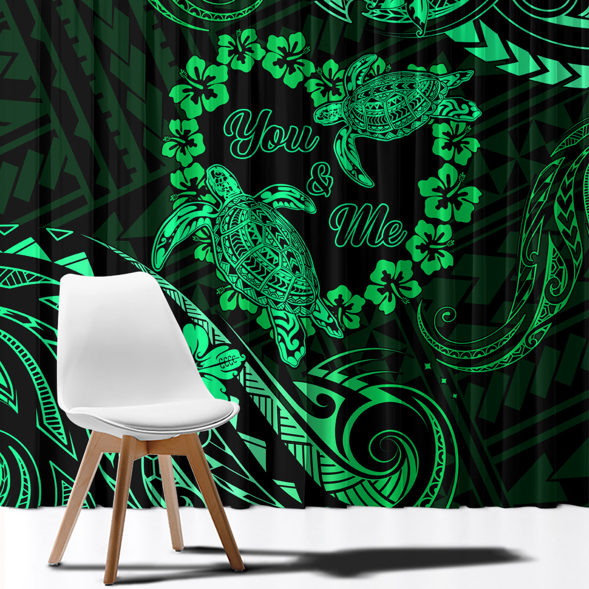 Polynesian Turtle Valentine Window Curtain You And Me Green Hibiscus Heart LT01 - Polynesian Pride