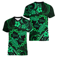 Polynesian Turtle Valentine Women V Neck T Shirt You And Me Green Hibiscus Heart LT01 - Polynesian Pride
