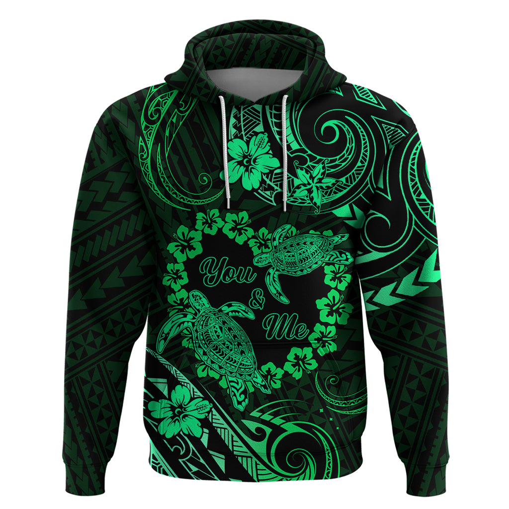 Polynesian Turtle Valentine Zip Hoodie You And Me Green Hibiscus Heart LT01 Pullover Hoodie Green - Polynesian Pride