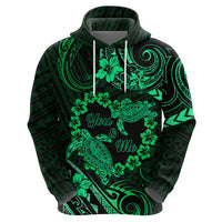 Polynesian Turtle Valentine Zip Hoodie You And Me Green Hibiscus Heart LT01 - Polynesian Pride