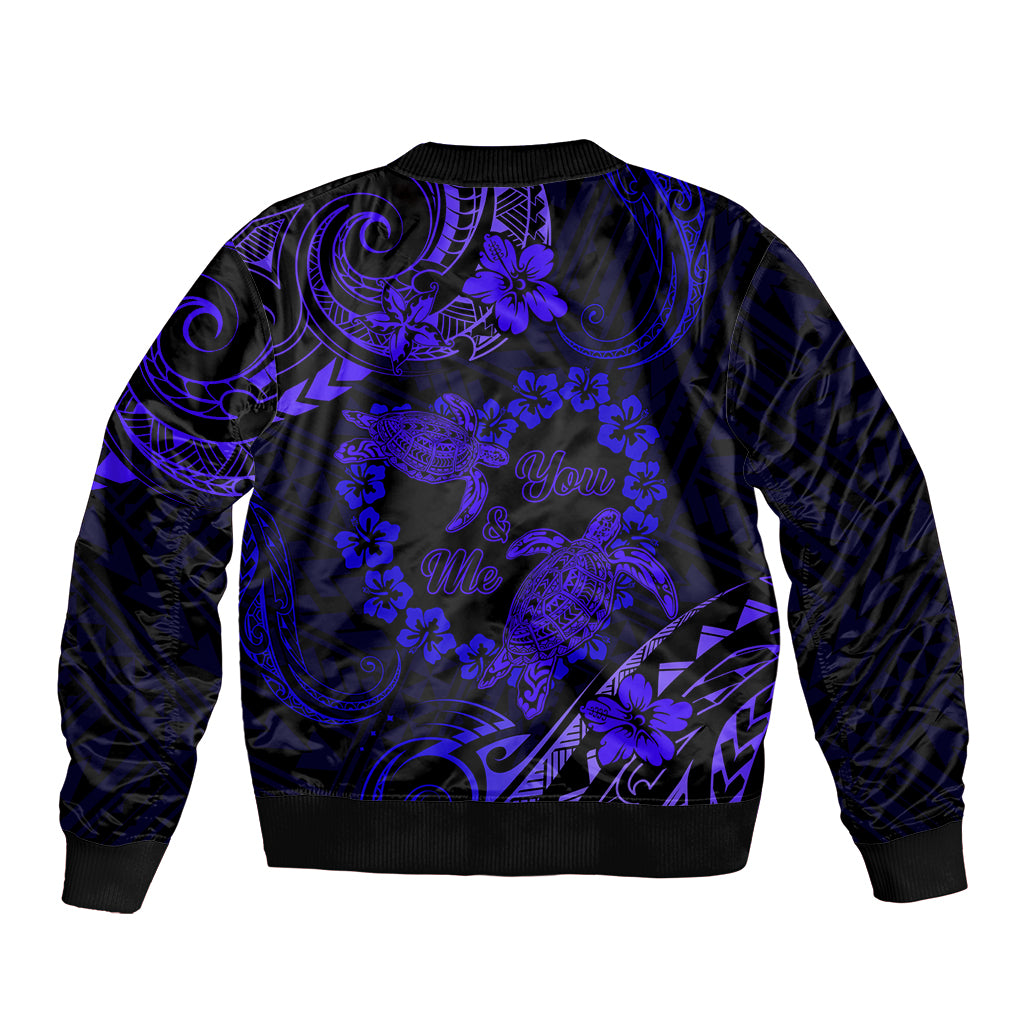 Polynesian Turtle Valentine Bomber Jacket You And Me Navy Blue Hibiscus Heart LT01 - Polynesian Pride